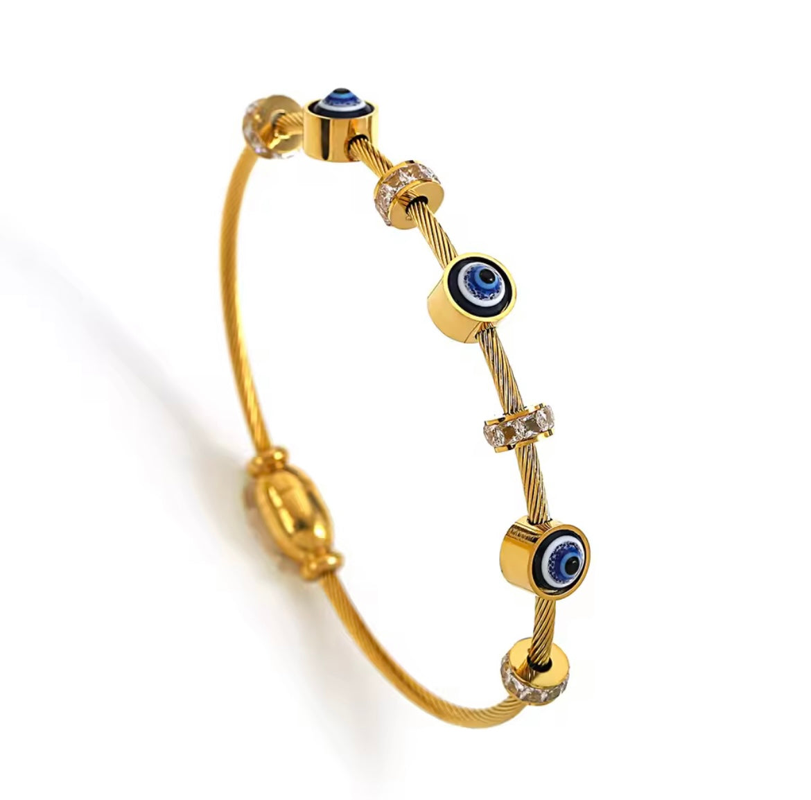 Never Fades - Water Resistant - 18k Evil Eye Bracelet - Gold Cuff Bracelet