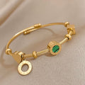 Never Fades - Water Resistant - 18K Gold Plated Malachite Roman Letters Charm Bracelet