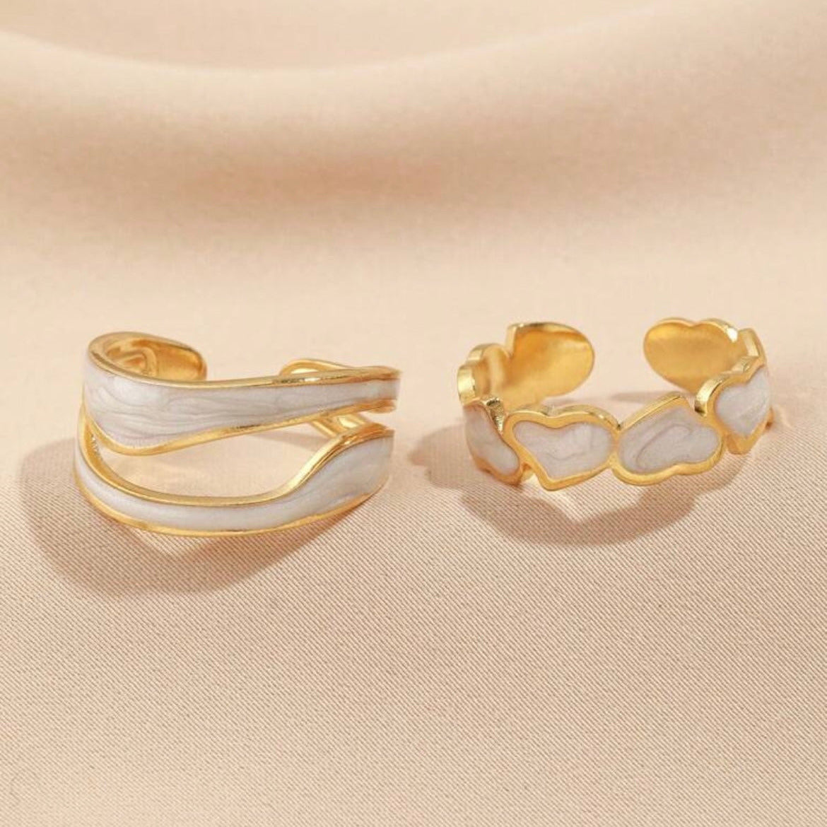 Minimalist White Oil Drop Open Rings – Adjustable, Water-Resistant Stainless Steel Set