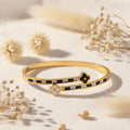 Never Fades - Water Resistant - 18k Four leaf Flower Nail Head Open Bangle