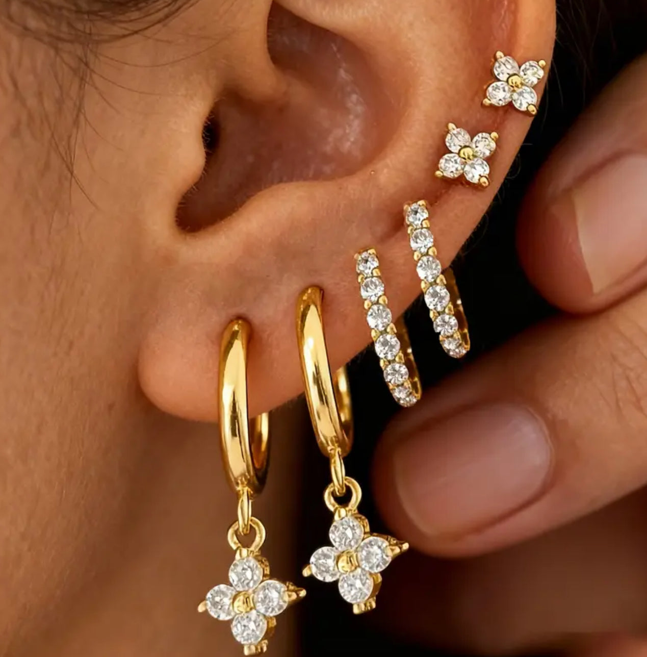 6pc Gold Plated Hoop Earrings Set • Minimalist Huggie Jewelry