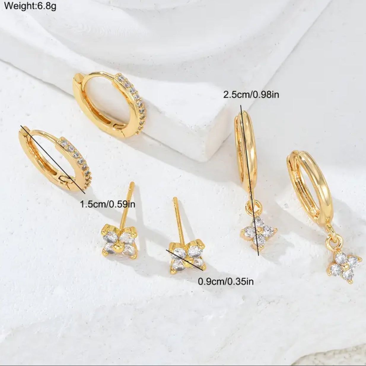 6pc Gold Plated Hoop Earrings Set • Minimalist Huggie Jewelry