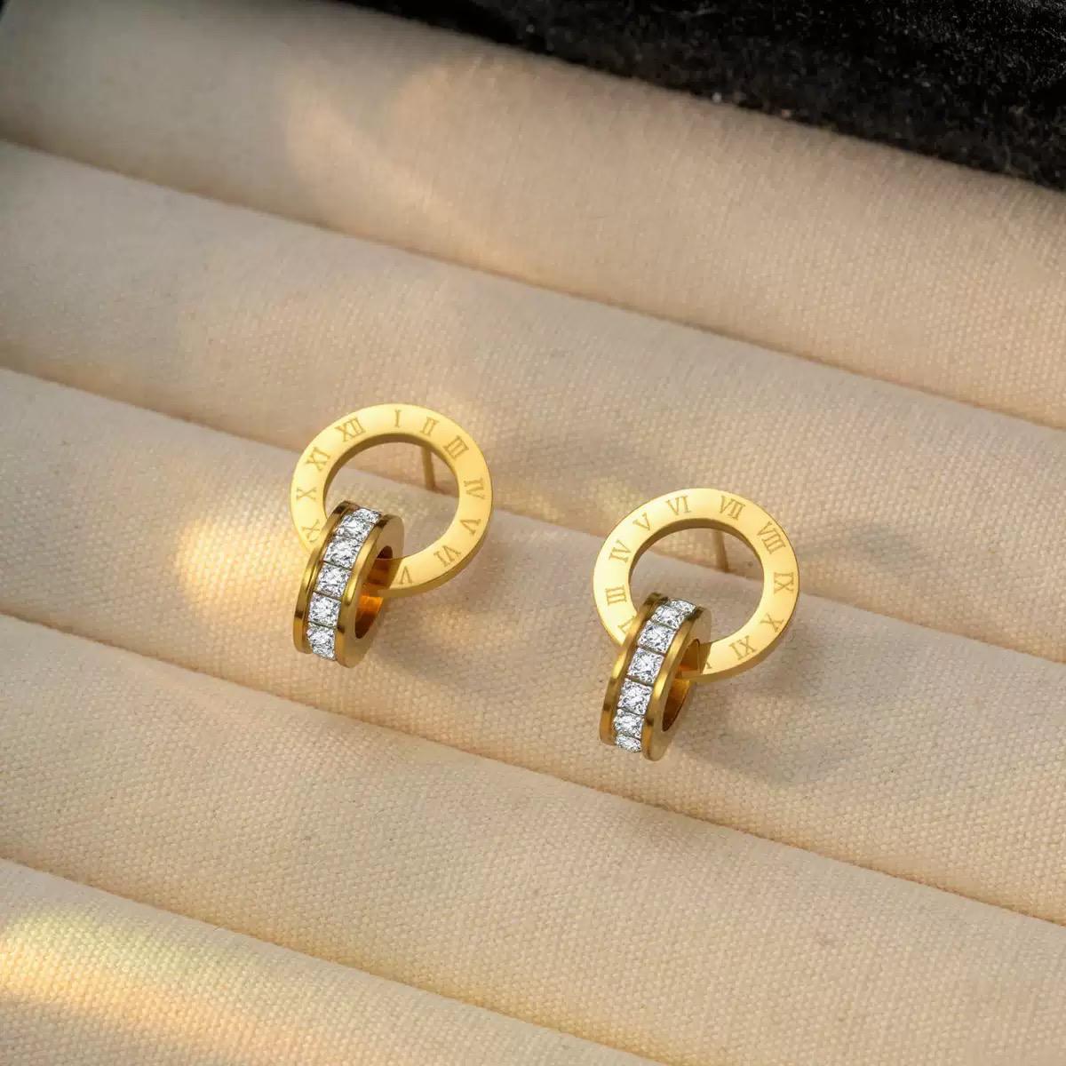 18k Gold Plated Roman Numeral Earrings - Hoop - Stud Earrings