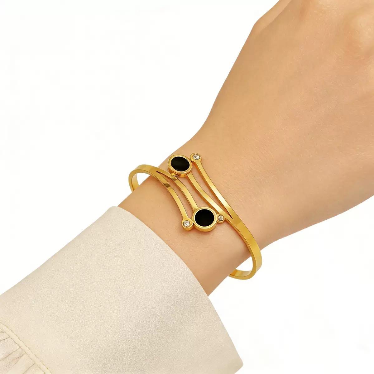Never Fades - Water Resistant - 18k Black Shell Double Round diamond Hollow Bangle