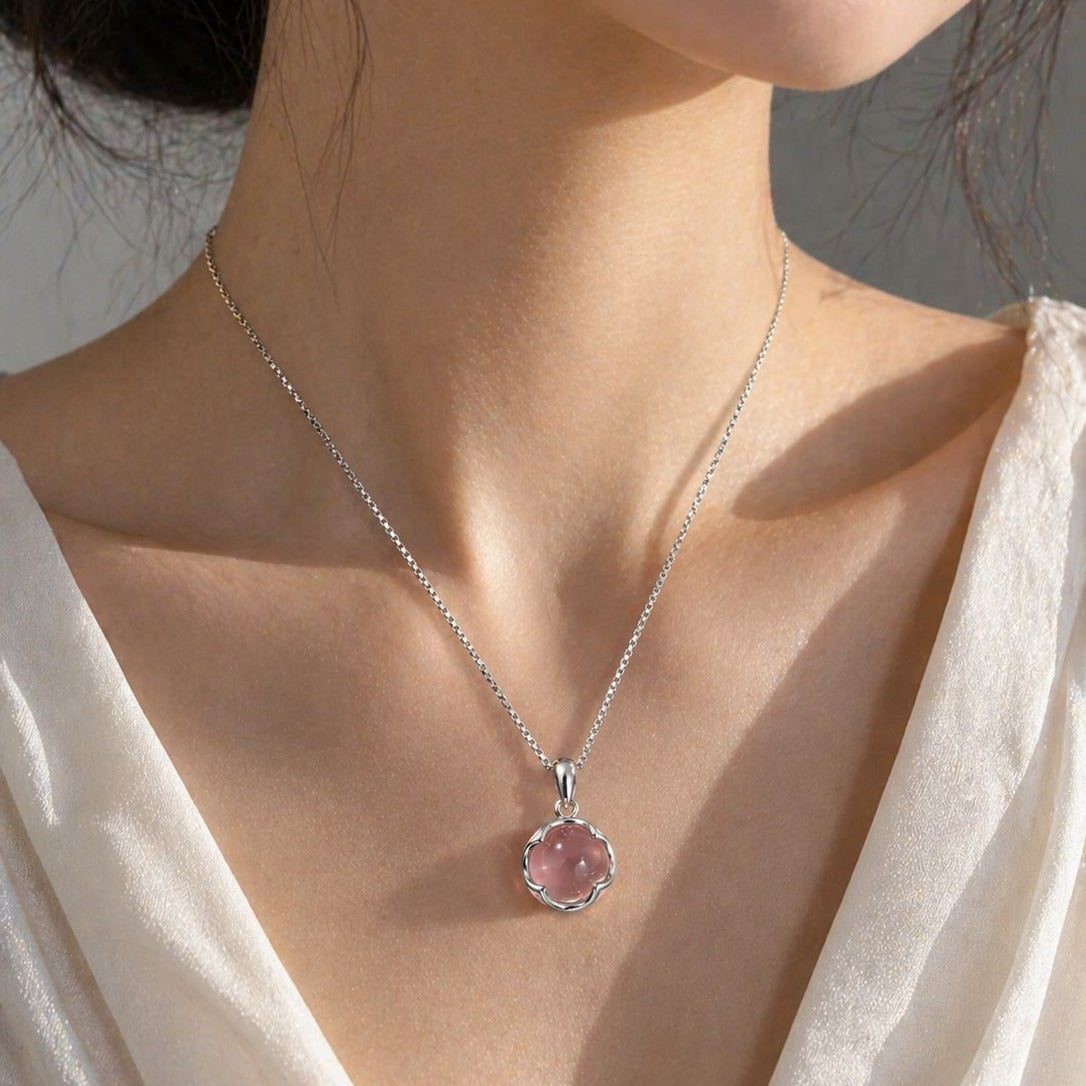 Light Pink Chalcedony Necklace • Minimalist & Dainty Clavicle Chain for Daily Wear