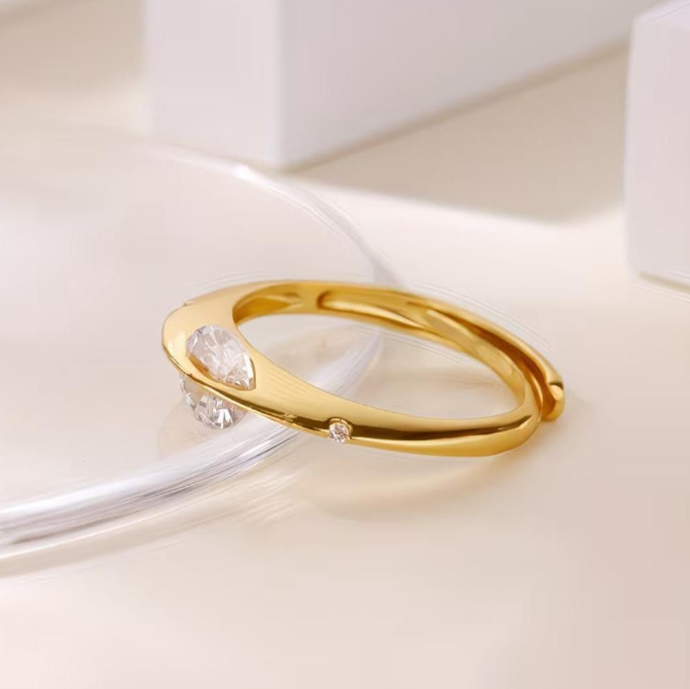 Dainty 18K Gold-plated Open Band Ring with Round stone • Minimalist Crystal Ring