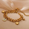 Never Fade - Water Resistant - 18K Gold Plated Evil Eye Charm Bracelet, Double Chain Heart Bracelet