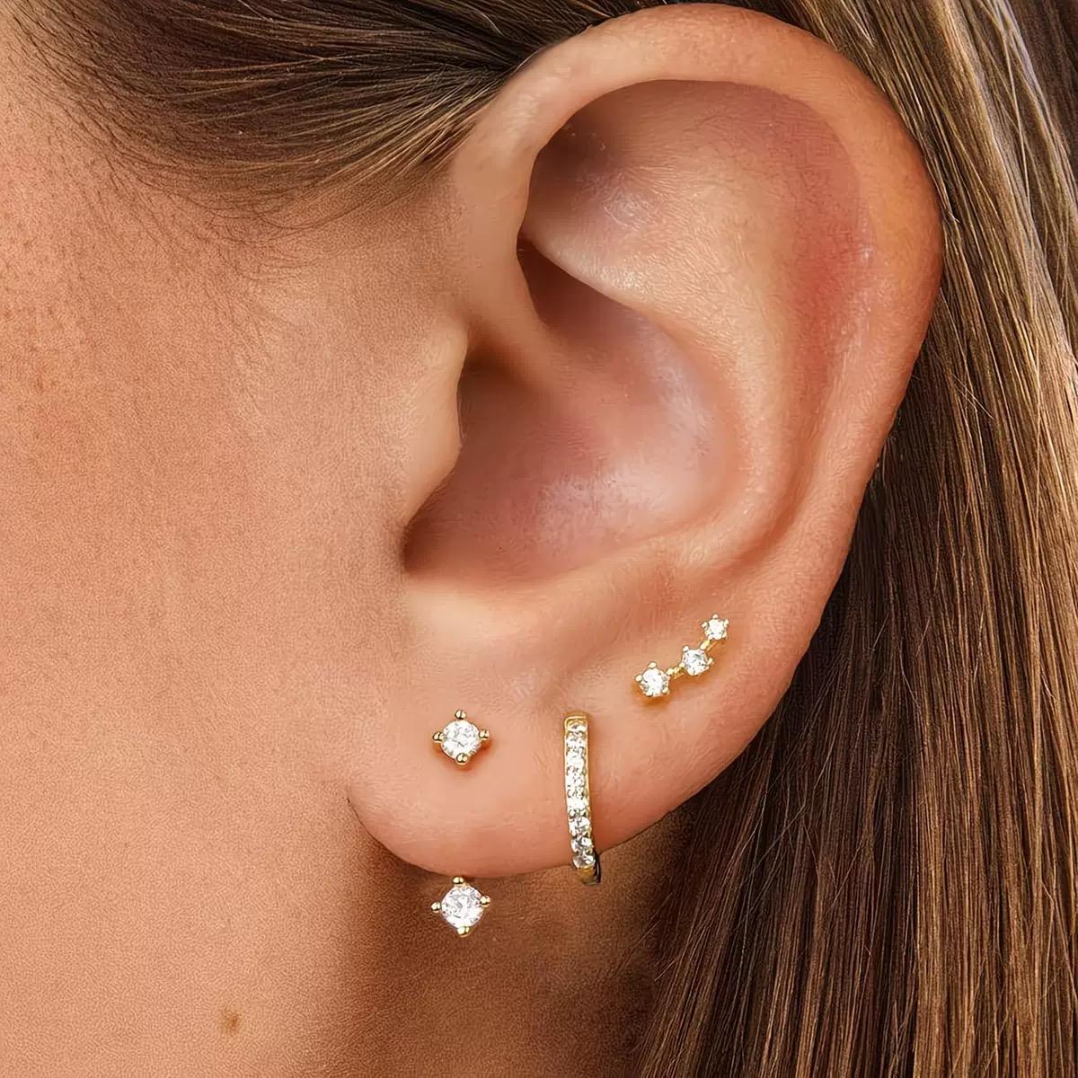 18k Gold Plated Sterling Silver Ear Stack Set • Minimalist Everyday Hoops