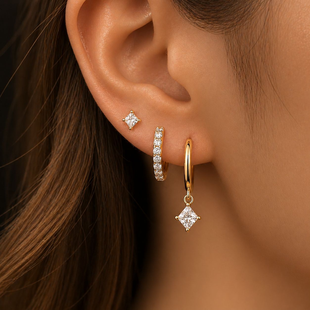6pcs Dainty Geometric Square Stud & Hoop Earrings Set • minimalist Stack Jewelry