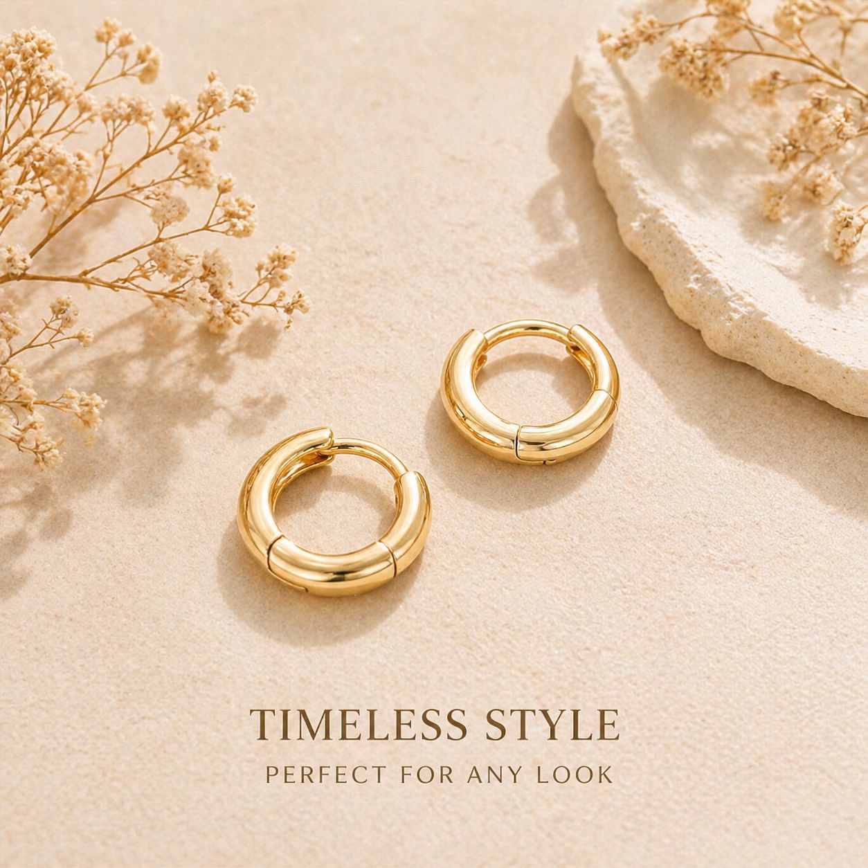 18K Gold Plated Small Hoop Earrings – Water Resistant Sterling Silver Everyday Jewelry