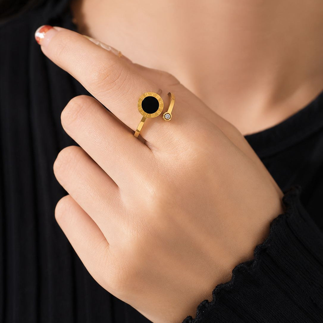 18k Gold Plated Roman Numerals Open Ring – Adjustable Statement Ring