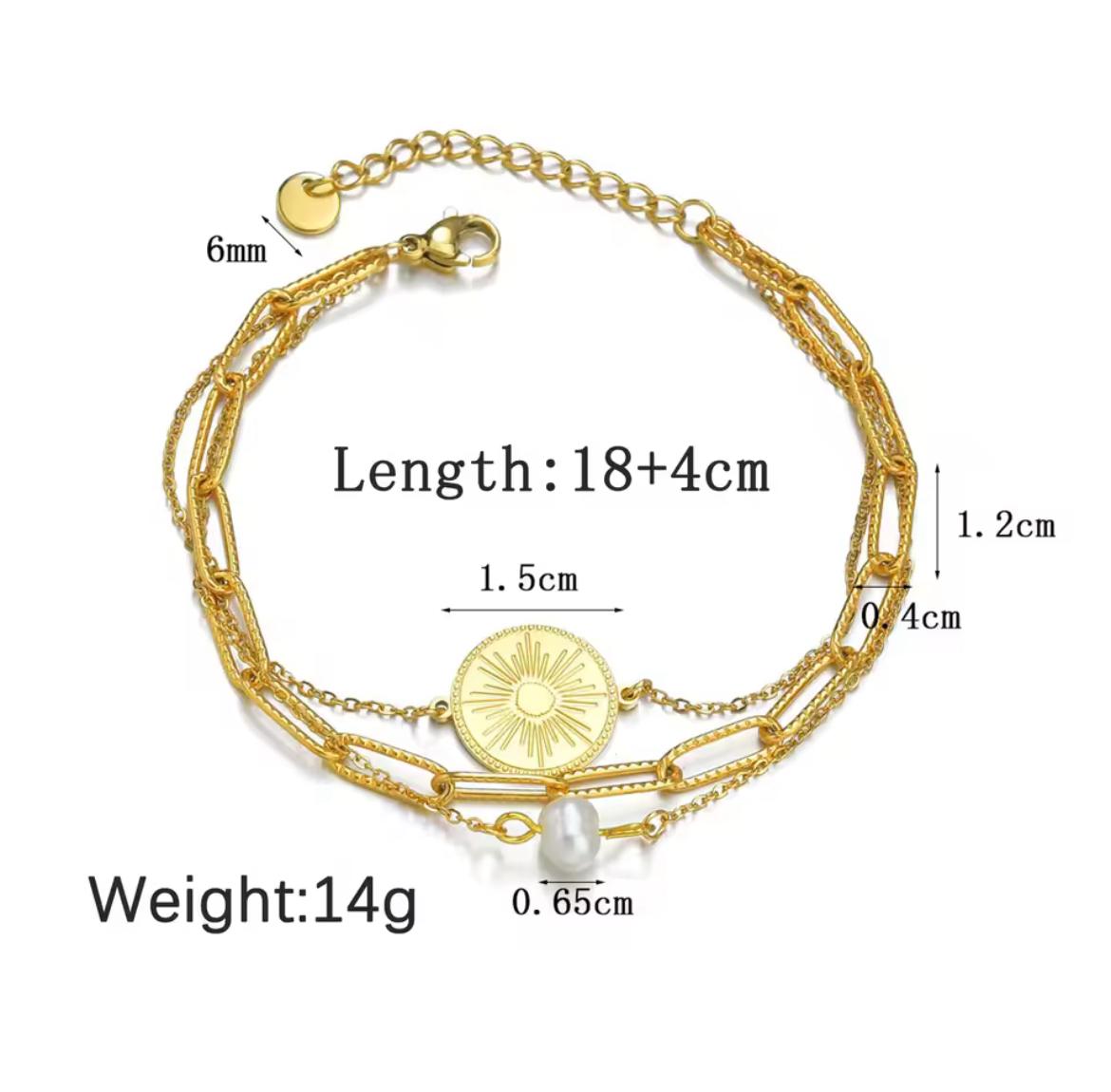Never Fades - Water Resistant - 18k Gold Plated Round & Faux Pearl Layered Bracelet