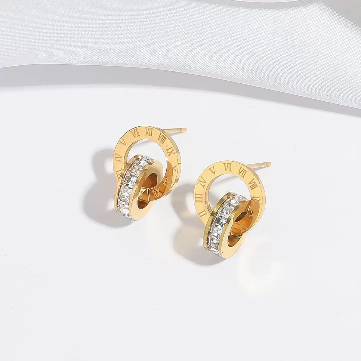 18k Gold Plated Roman Numeral Earrings - Hoop - Stud Earrings