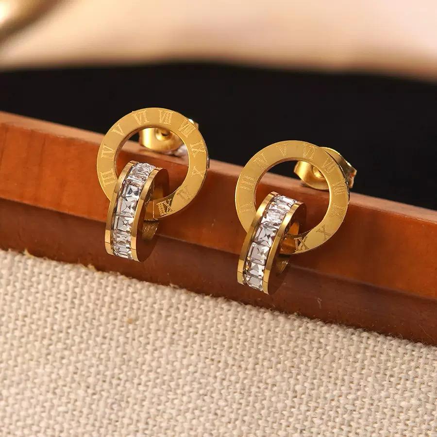 18k Gold Plated Roman Numeral Earrings - Hoop - Stud Earrings