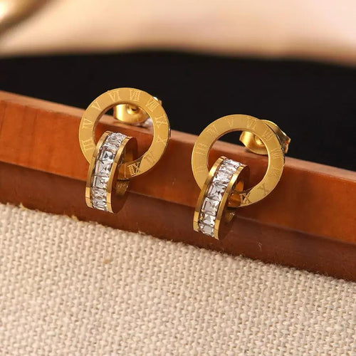 18k Gold Plated Roman Numeral Earrings - Hoop - Stud Earrings