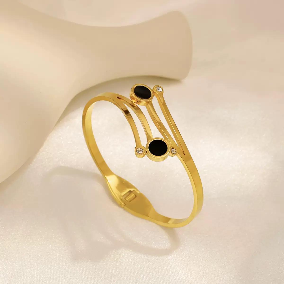 Never Fades - Water Resistant - 18k Black Shell Double Round diamond Hollow Bangle