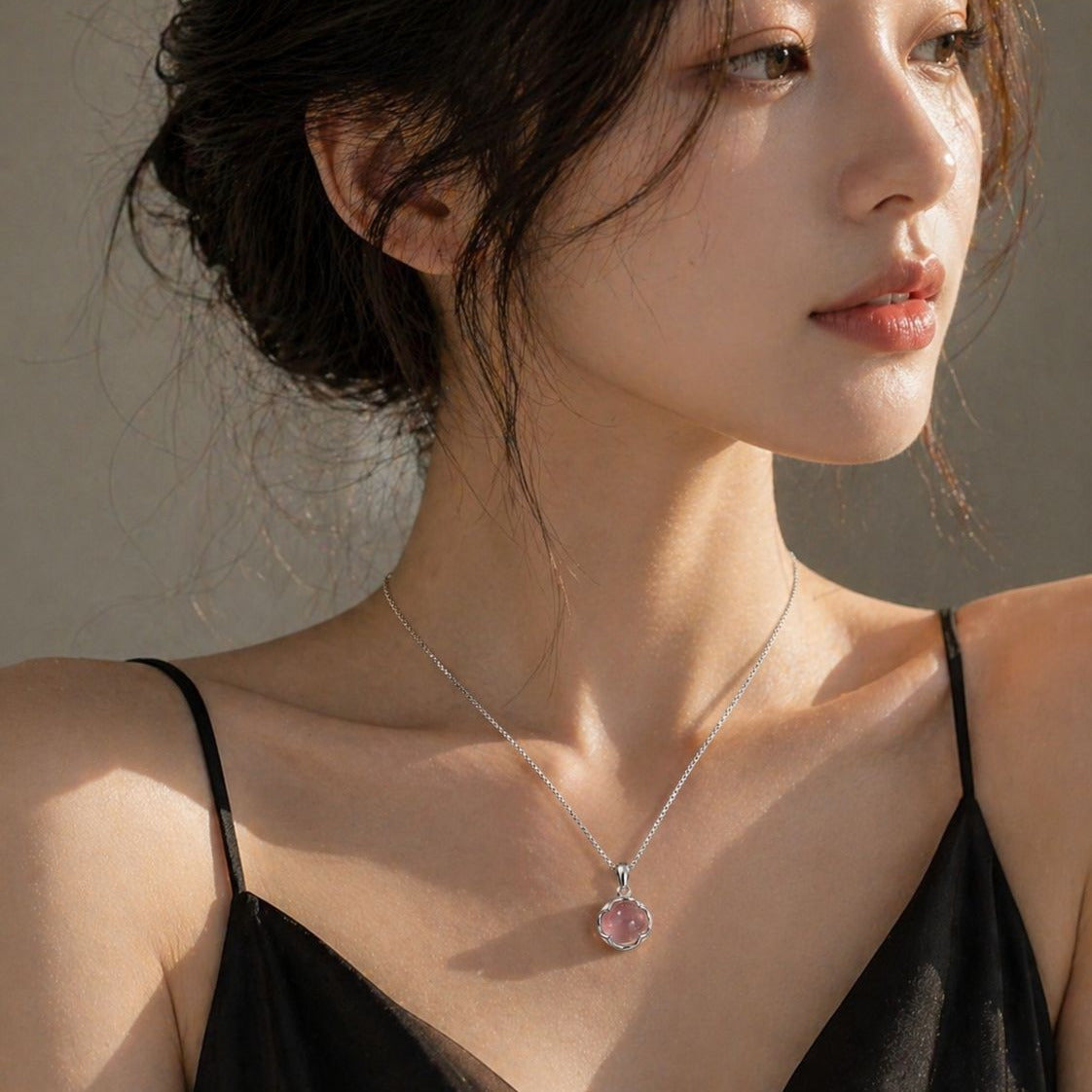 Light Pink Chalcedony Necklace • Minimalist & Dainty Clavicle Chain for Daily Wear