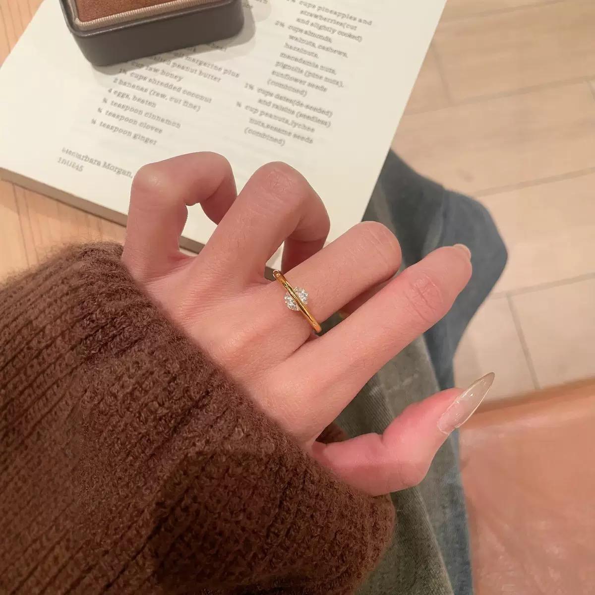 Dainty 18K Gold-plated Open Band Ring with Round stone • Minimalist Crystal Ring