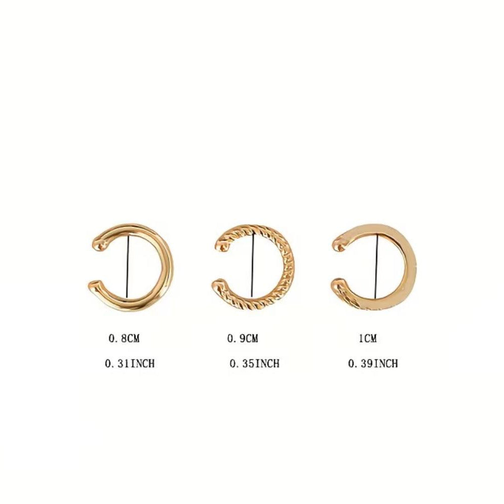 3-Piece Gold Plated Sterling Silver Ear Cuff Set • No Piercing Cartilage Earrings