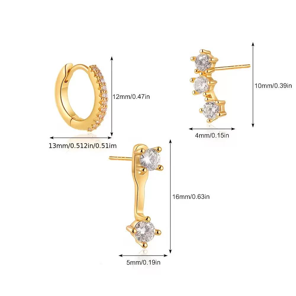 18k Gold Plated Sterling Silver Ear Stack Set • Minimalist Everyday Hoops