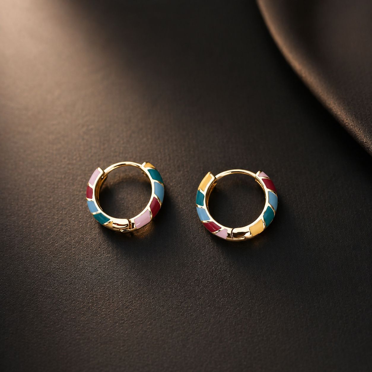 18K Gold Plated Enamel Hoop Earrings • Sterling Silver Huggie, Everyday Jewelry