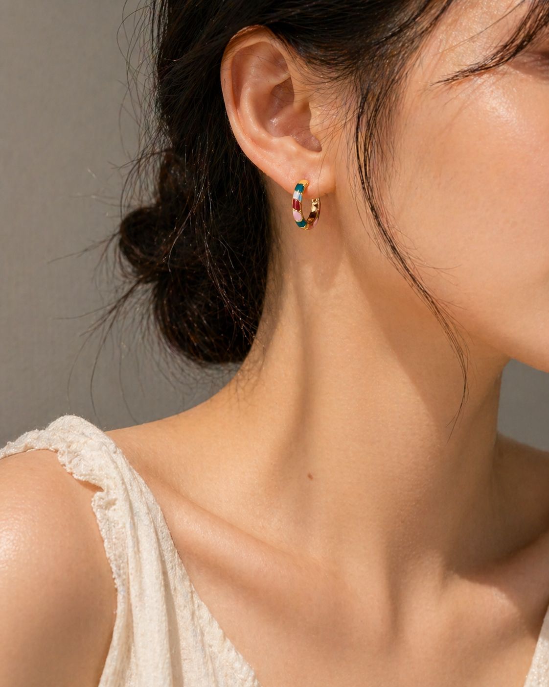 18K Gold Plated Enamel Hoop Earrings • Sterling Silver Huggie, Everyday Jewelry