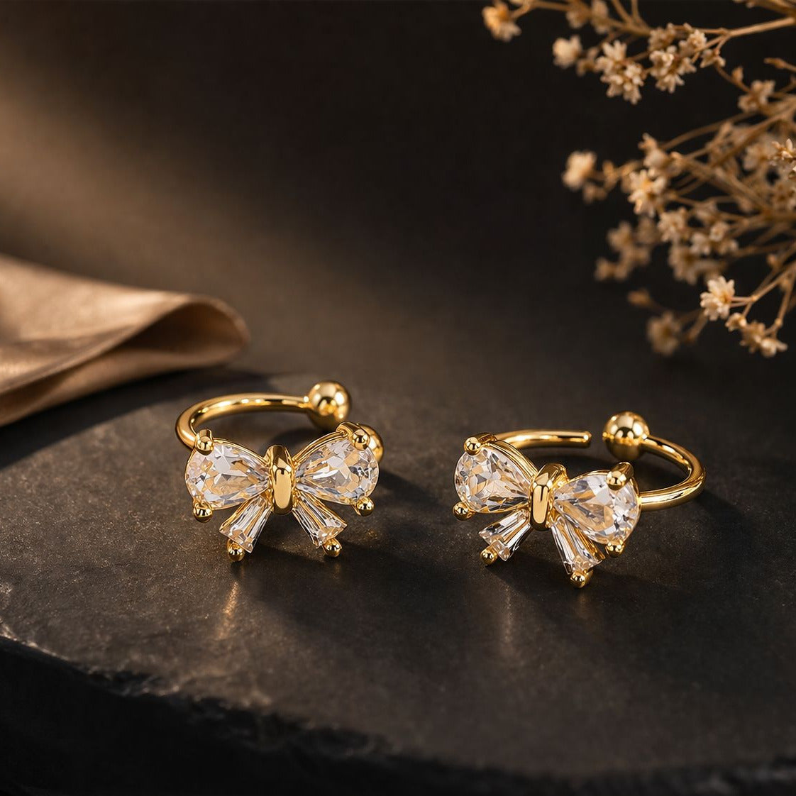 18k Gold Plated Bowknot Ear Cuff • No Piercing Fake Cartilage Earrings