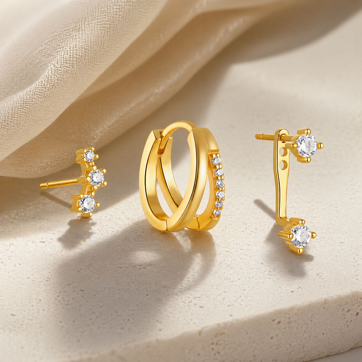 6pcs Gold Hoop & Diamond Stud Earrings Set – Multi Piercing Ear Stack Jewelry