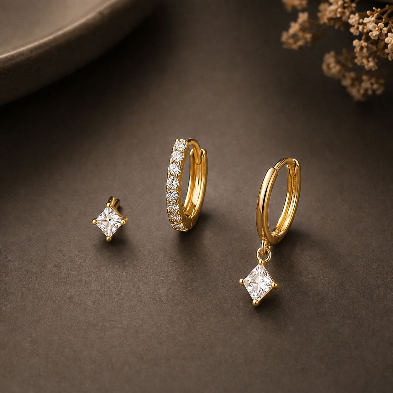 6pcs Dainty Geometric Square Stud & Hoop Earrings Set • minimalist Stack Jewelry