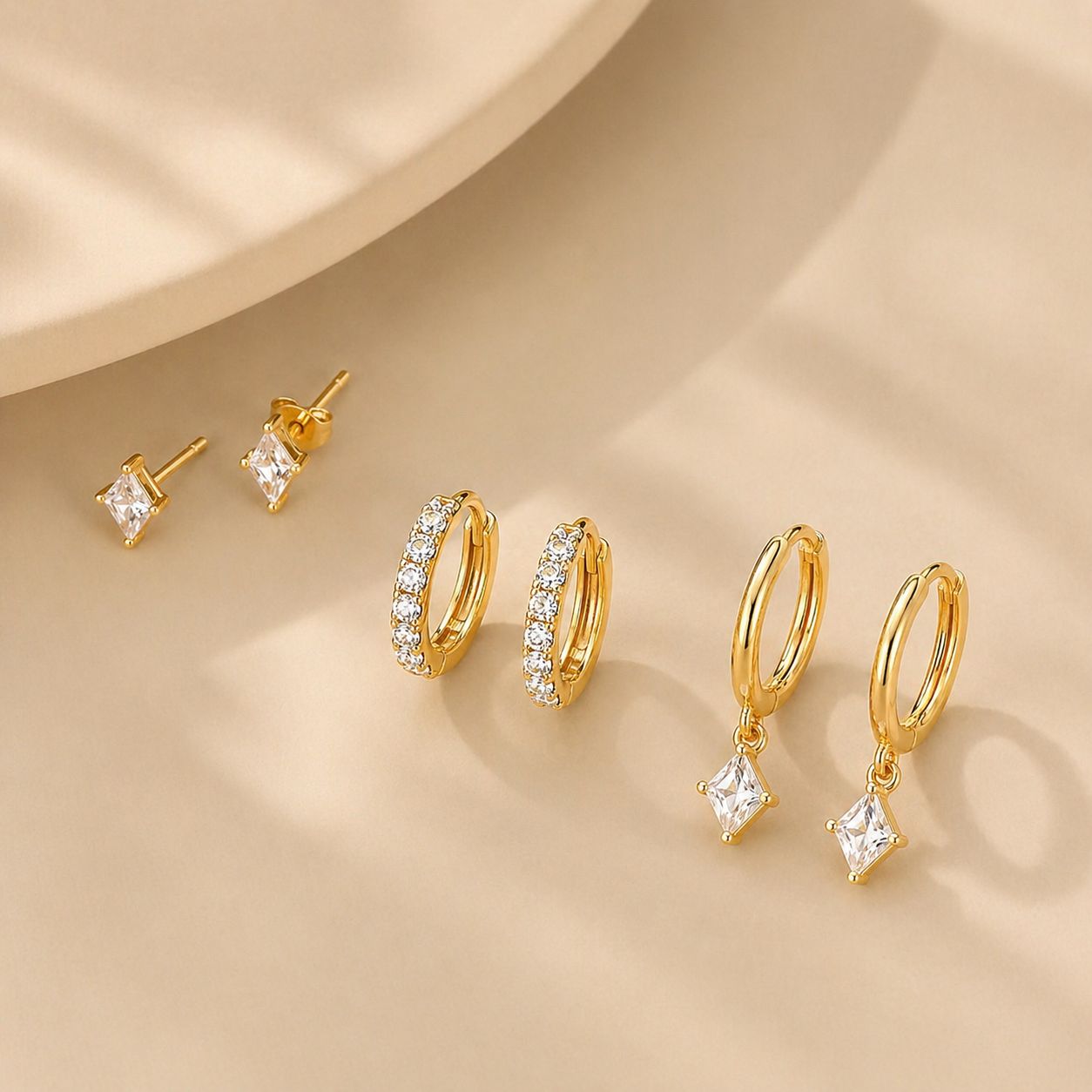 6pcs Dainty Geometric Square Stud & Hoop Earrings Set • minimalist Stack Jewelry