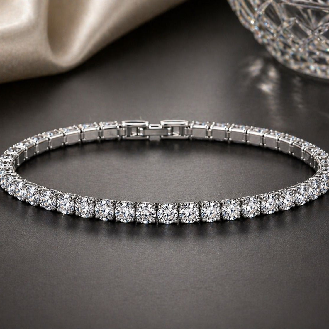 Silver Plated Tennis Bracelet • Cubic Zirconia Chain • Minimalist Daily Wear Jewelry