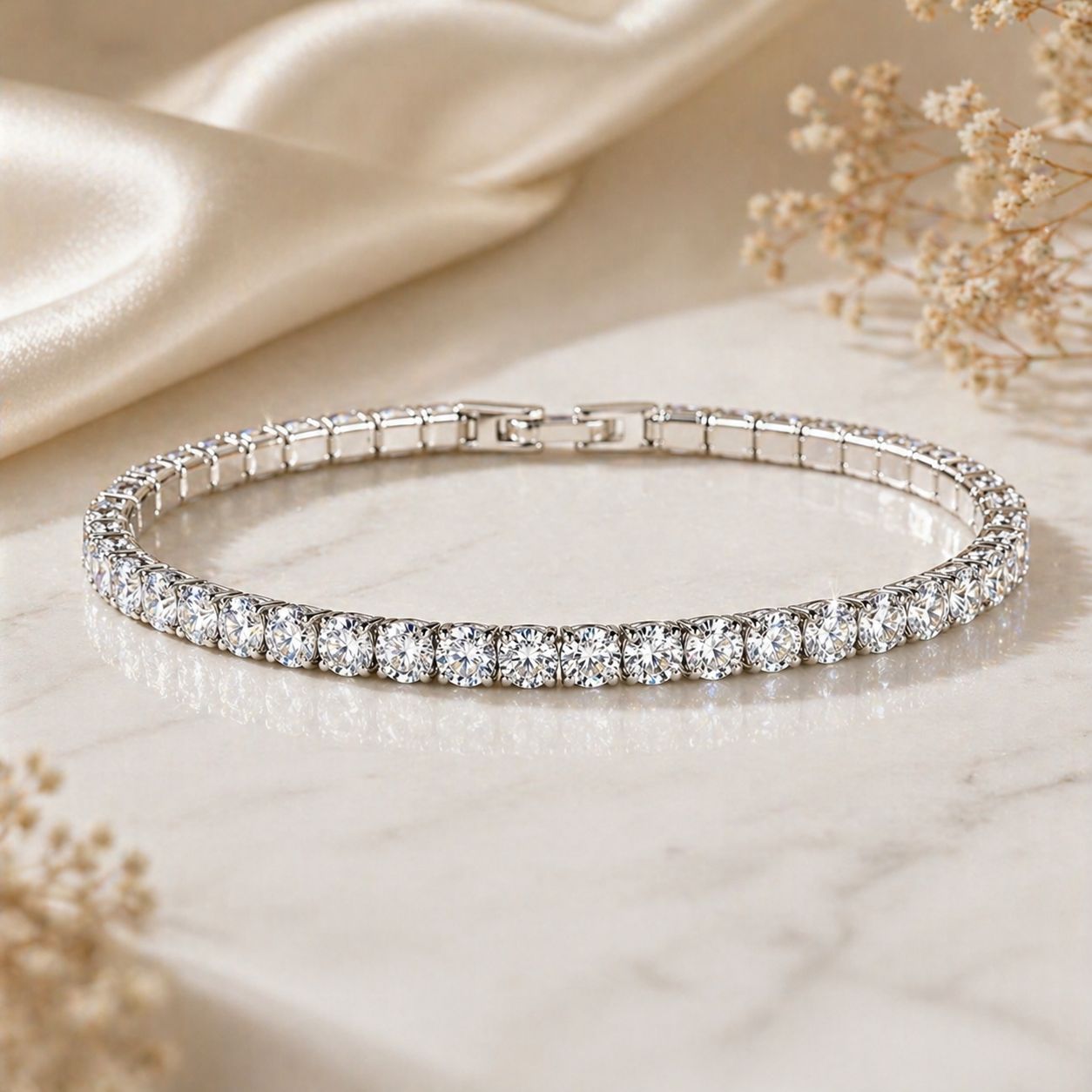 Silver Plated Tennis Bracelet • Cubic Zirconia Chain • Minimalist Daily Wear Jewelry