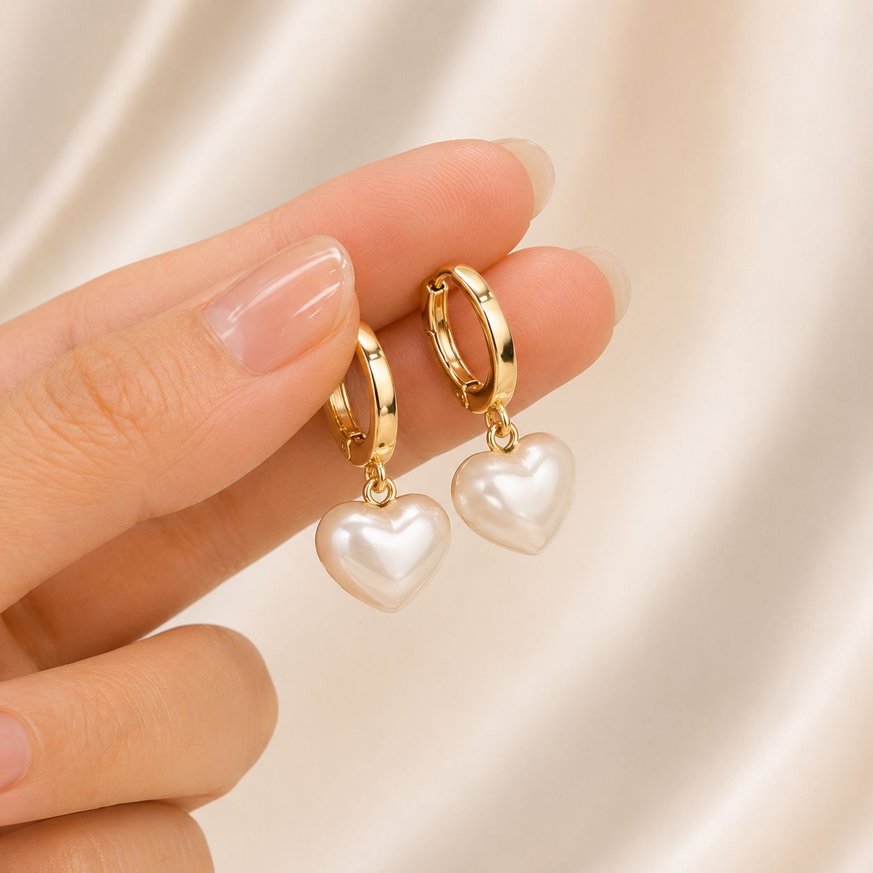18K Gold Plated Minimalist White Heart Charm Hoops Earrings - Everyday jewelry