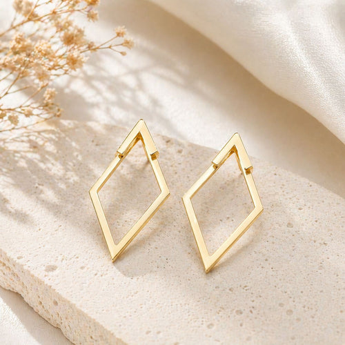 18K Gold Plated Geometric Hollow Earrings – Water Resistant Stainless Steel Cutout Style