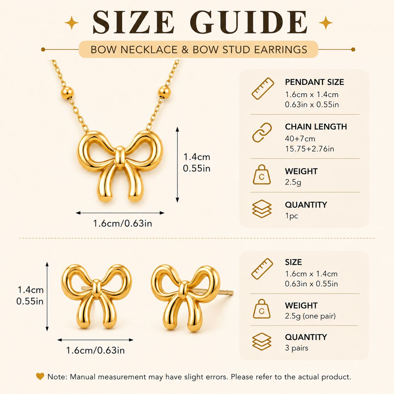 18k Gold-Plated Bow Necklace and Earrings Set – Minimalist Dainty Coquette Jewelry