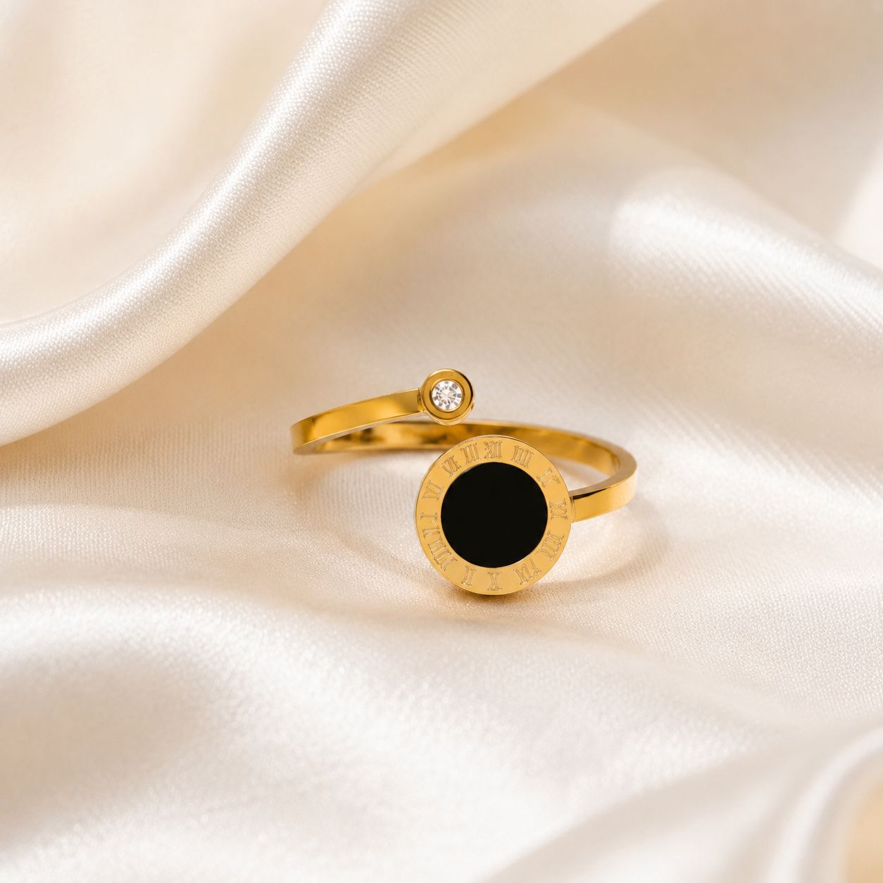 18k Gold Plated Roman Numerals Open Ring – Adjustable Statement Ring