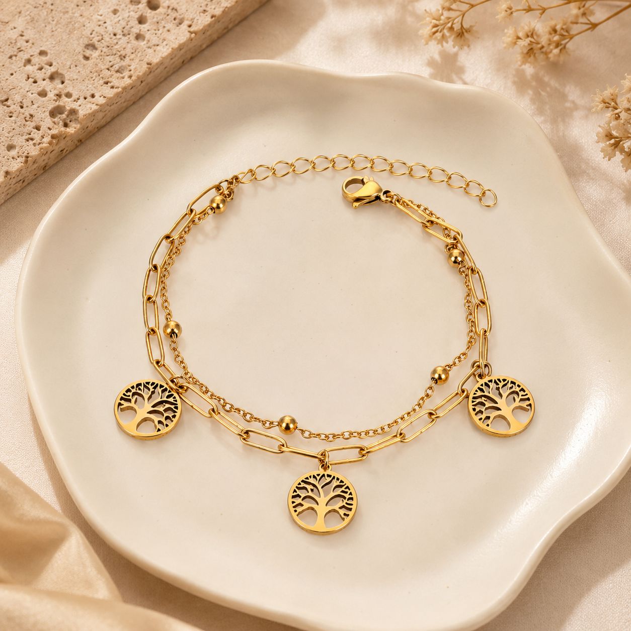 Minimalist Double Layer Tree of Life Bracelet - Elegant Everyday wear Jewelry