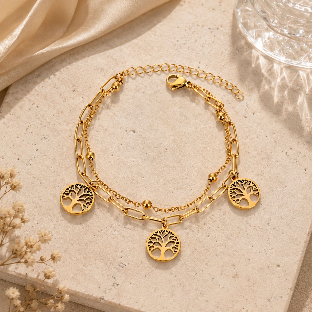 Minimalist Double Layer Tree of Life Bracelet - Elegant Everyday wear Jewelry
