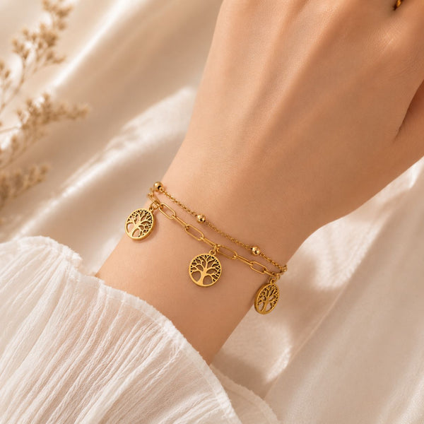 Minimalist Double Layer Tree of Life Bracelet - Elegant Everyday wear Jewelry