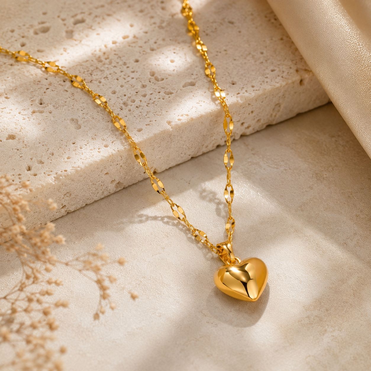 Minimalist 18K Gold Plated Heart Charm Pendant Necklace - Everyday Jewelry