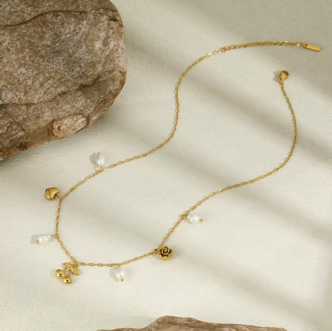 Never Fades - Water Resistant - 18K Gold Plated Gold Cherry & Pearl Charm Necklace