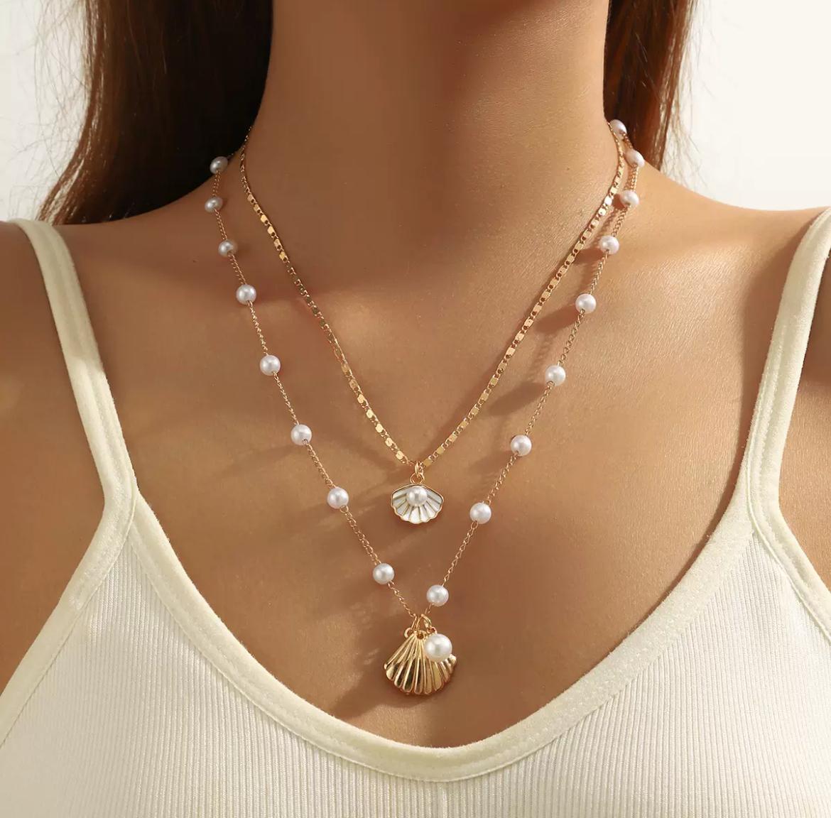 Layered Starfish Shell Necklace – 18K Gold Plated, Water Resistant Ocean Jewelry