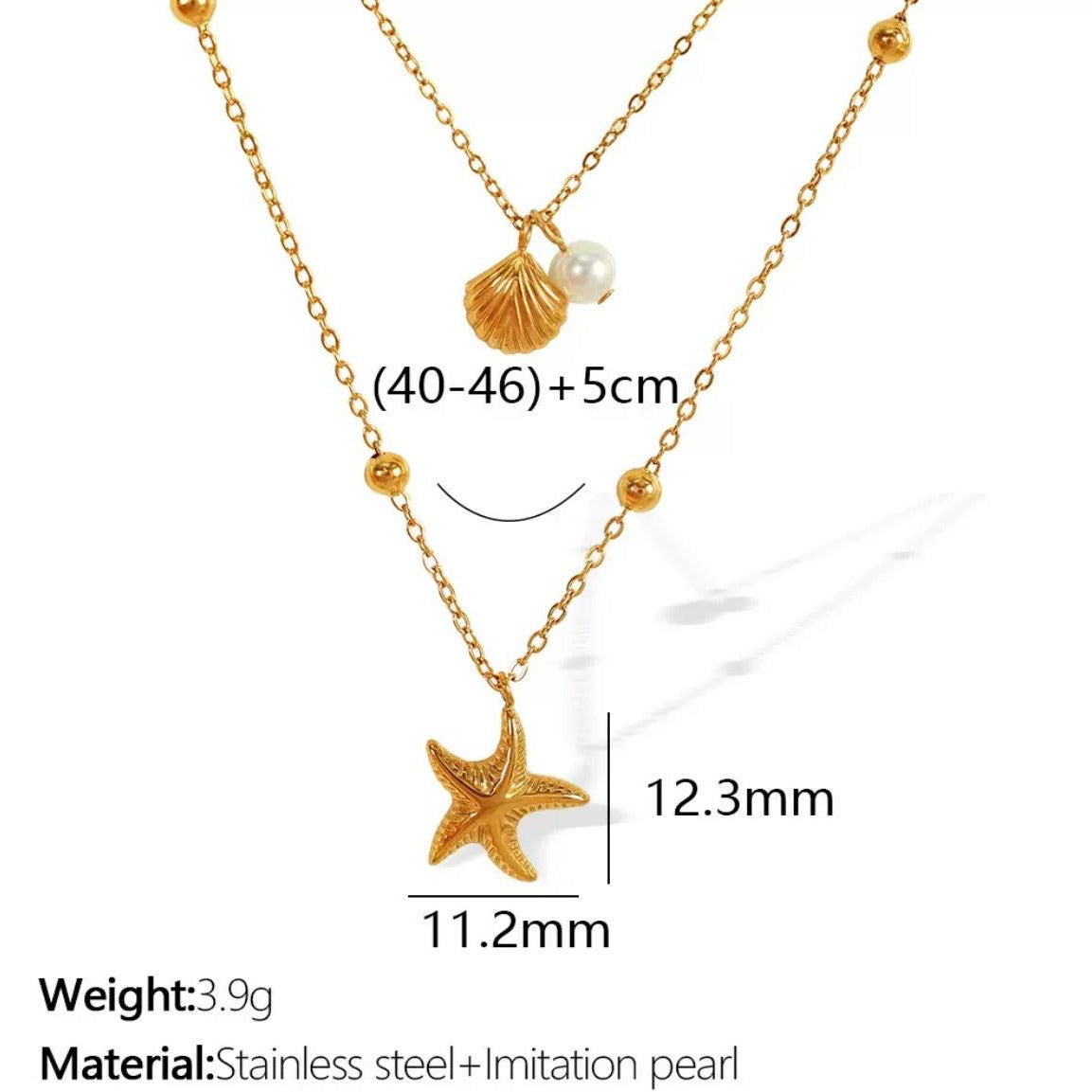 18k Gold Plated Starfish & Shell Layered Necklace - Beach Jewelry