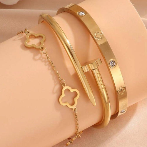 18K Gold Plated Bangle Set (3 Pieces) – Water Resistant, Tarnish-Free, Long-Lasting Shine