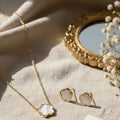 18k Gold Clover Earrings & Necklace Combo Set – Water Resistant Everyday Jewelry