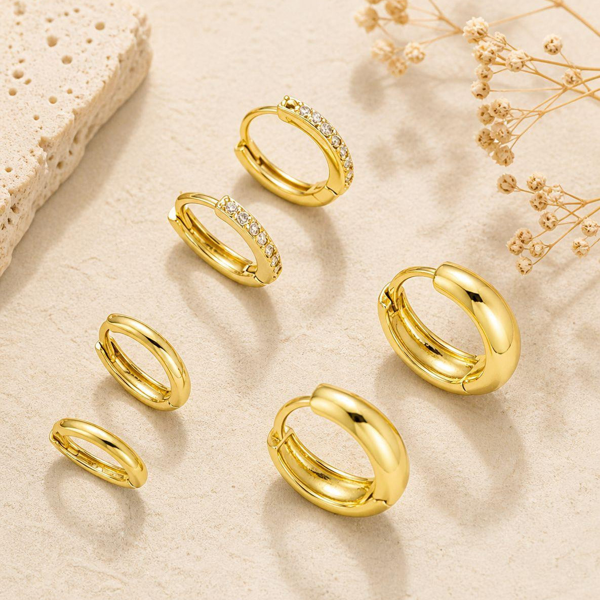 6pcs Dainty 18k Golden Hoop Earrings Set • simple everyday earrings • minimalist Stack Jewelry
