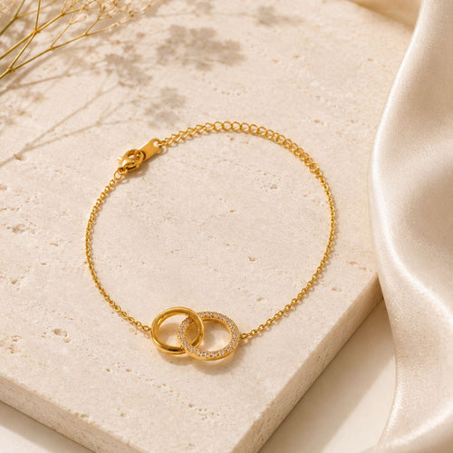 18k Gold Plated Interlocking Circle Bracelet - Dainty Adjustment Chain Bracelet