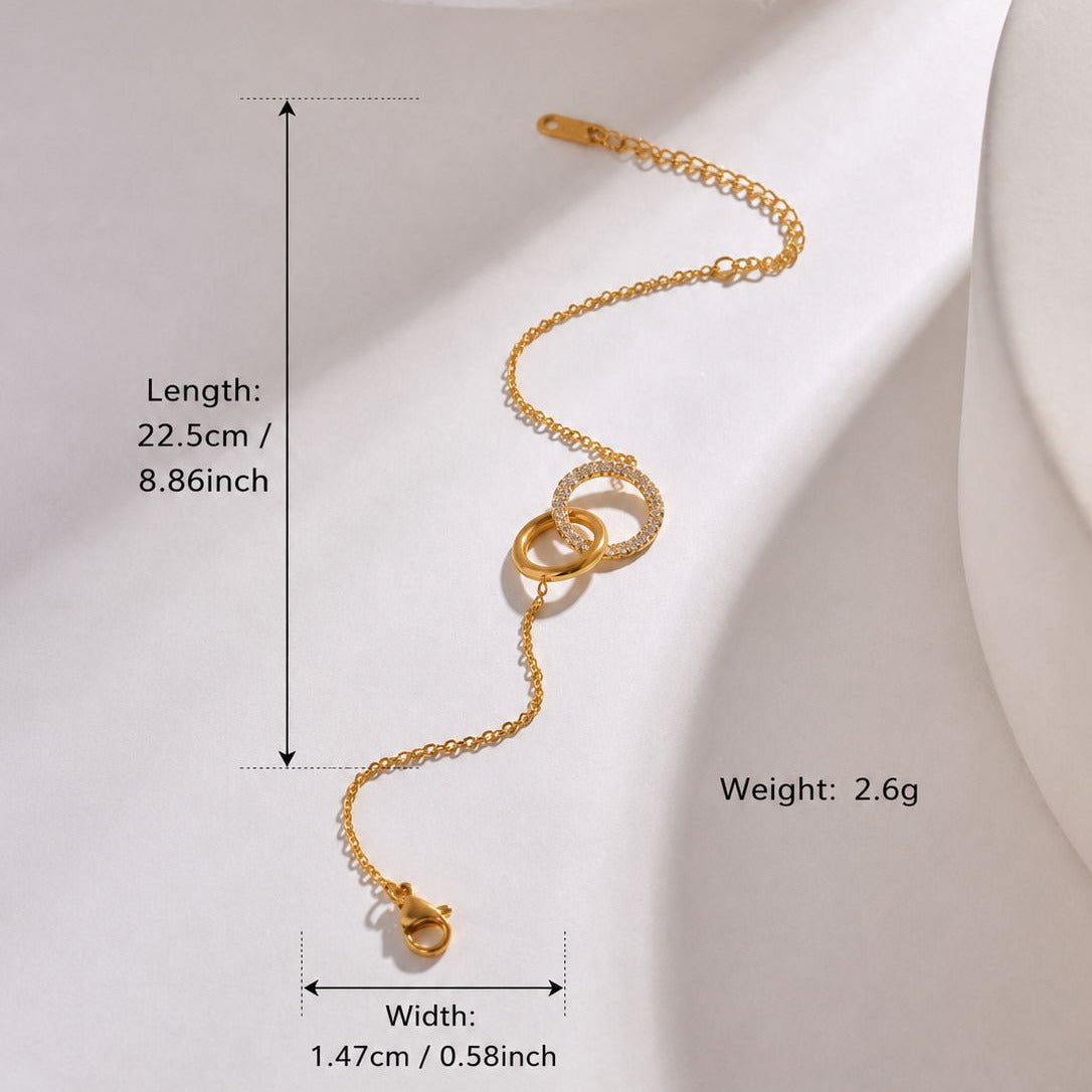 18k Gold Plated Interlocking Circle Bracelet - Dainty Adjustment Chain Bracelet