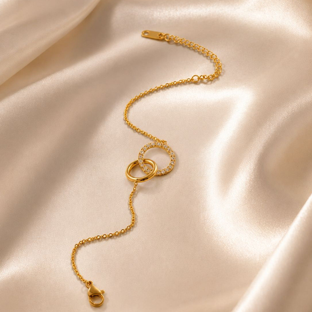 18k Gold Plated Interlocking Circle Bracelet - Dainty Adjustment Chain Bracelet